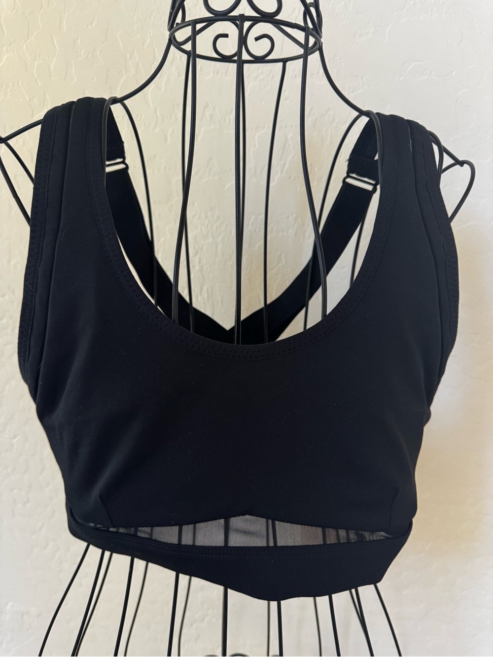 Fabletics Black Mesh-Trim Sports Bra Crop